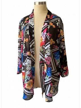 Travel Elements Floral Sheer Kimono in Black Multi sz Medium